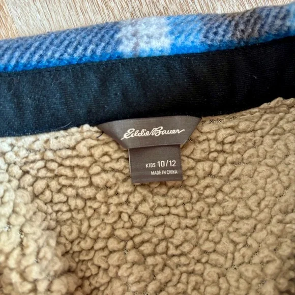 Boys Eddie Bauer Flannel Blue Plaid Sherpa Lined size 10/12 - Picture 8 of 8